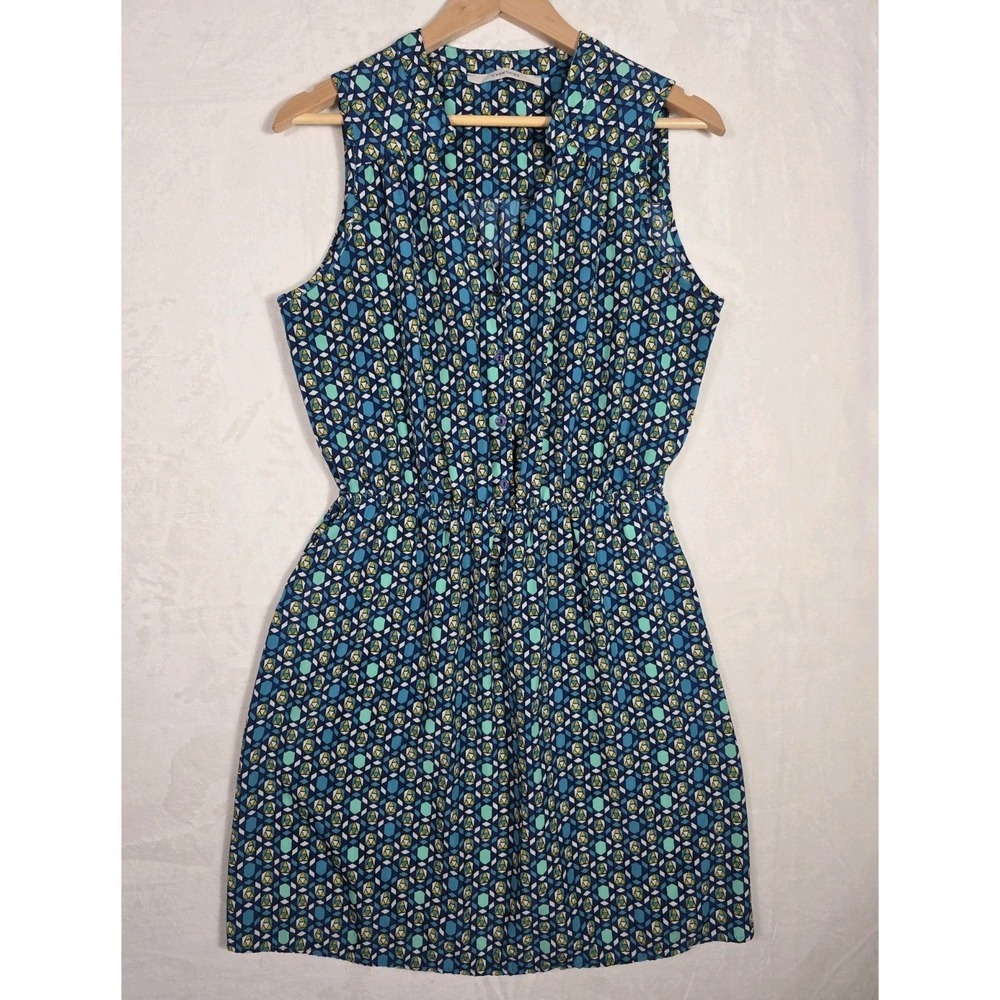 41 Hawthorn Sleeveless Geometric Print Dress Blue Elastic Waist M